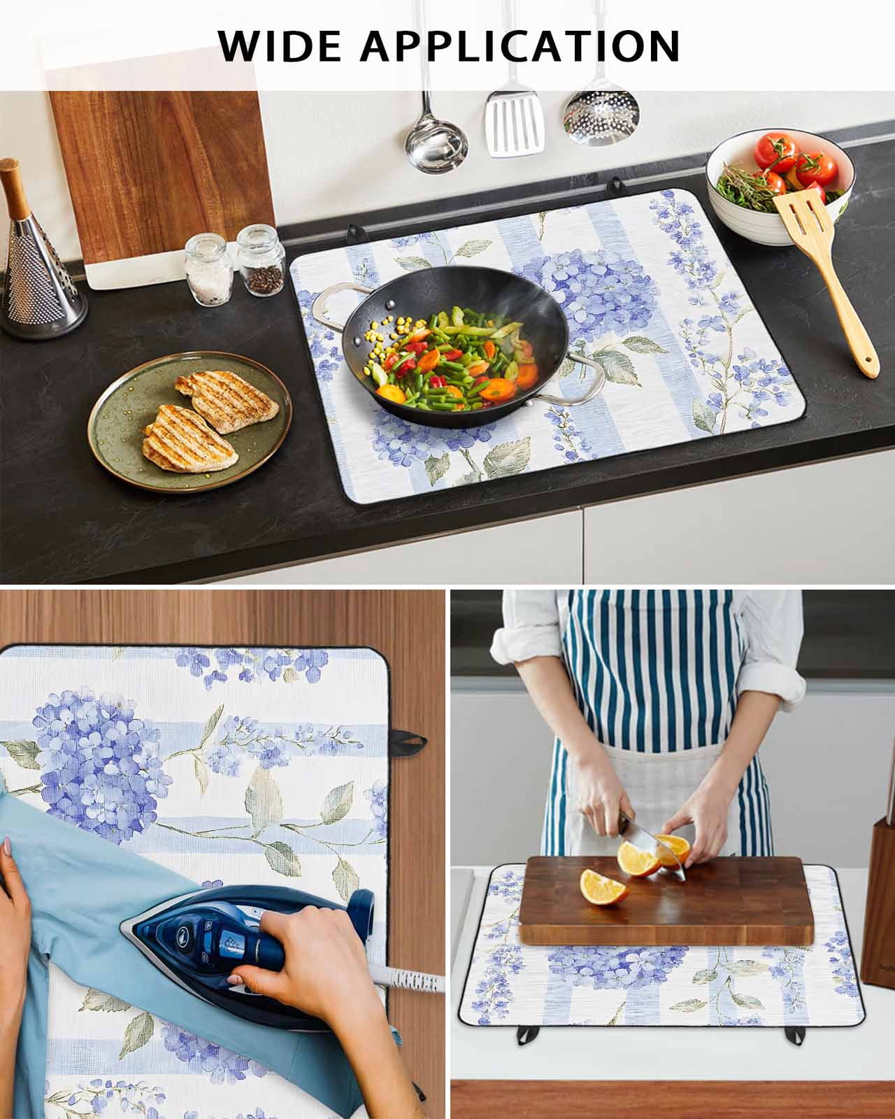 nqOlkjepod Large Induction Cooktop Protector Mat 24"x21", Purple Hydrangea Stove Top Covers for Electric Stove, Stripe Vintage Floral Decorative Stove Burner Cover Mats, Glass Top Stove Cover