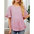thumbnail image 4 of Camisa Informal Holgada A Rayas de Media con Cuello Redondo y Volantes para Mujer Raya Roja M, 4 of 7