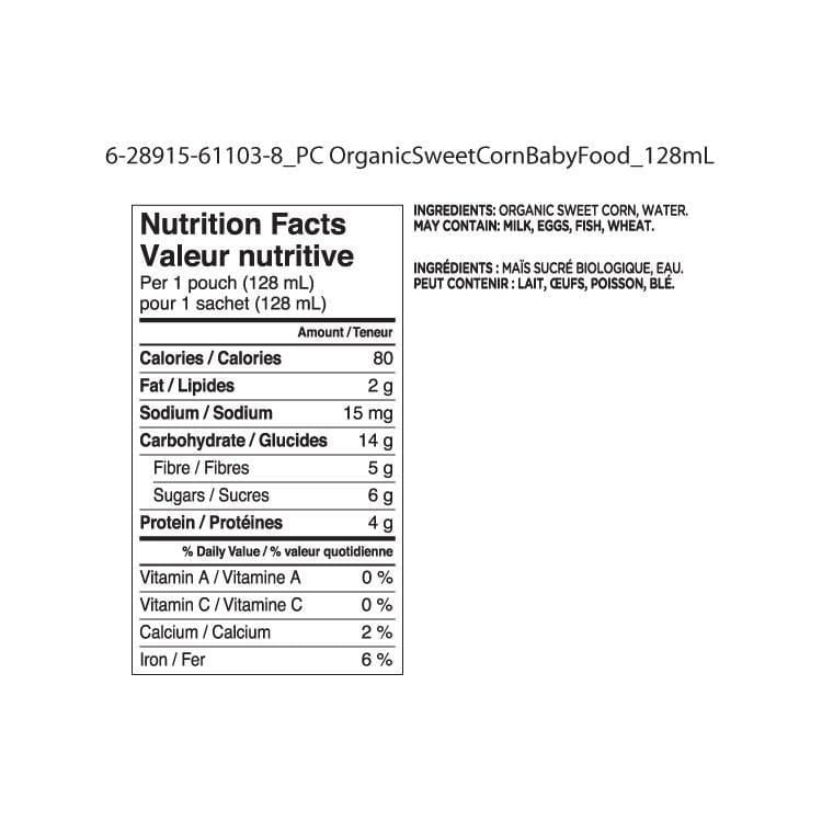 Parent's Choice Organic Sweet Corn Baby Food Purée