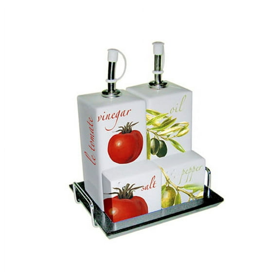 Paperproducts Design 5-Piece L'Olive and Le Tomate Porcelain Crouette Set with Tray