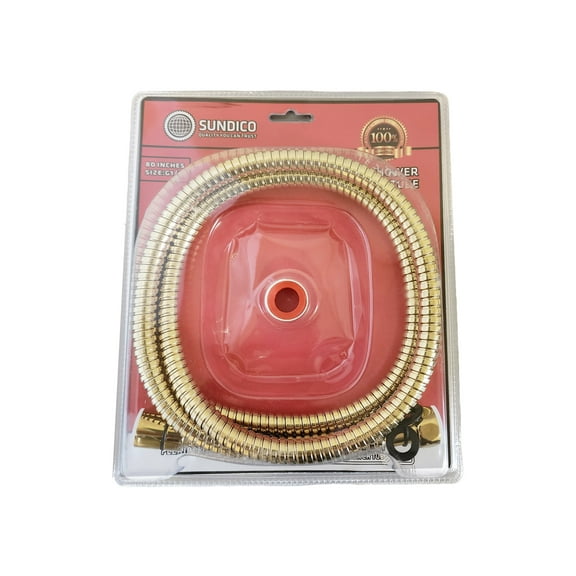 Premium 80 inches Stainless Steel Golden Double Buckle Shower Hose Tube Polyethylene Flexible. Set includes the Plumbing Tape and 2 Additional Rubber Gaskets