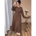 thumbnail image 3 of Women V Neck Short Sleeve Tied Elegant Casual Daily Dress Brown XL, 3 of 8