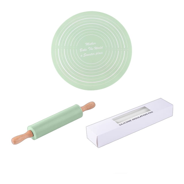 Rolling Pin Mat Set Rolling Pin Kit Silicone Dough Mat With Scale Round Thickened Kneading Pad For Baking Tool(rolling Pin Kit)