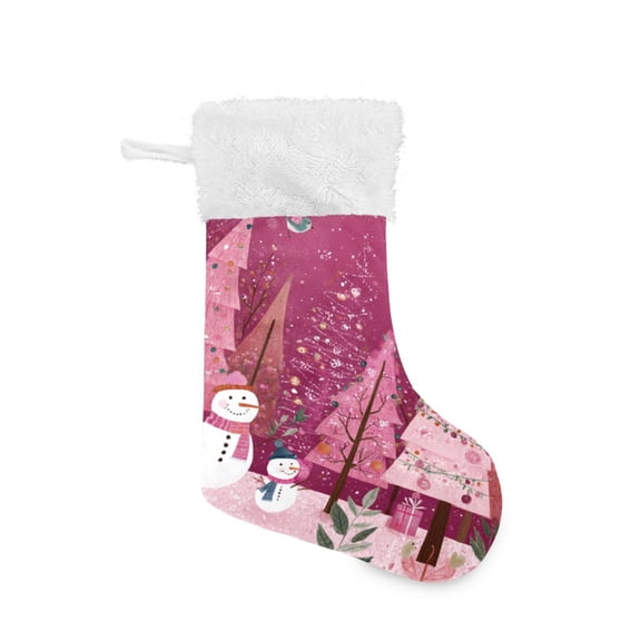 Christmas Stocking with Hanging Loop for Family Holiday Ornament Pink Christmas Forest