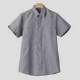 thumbnail image 5 of Summer Savings Clearance! Ecqkame Summer Solid Casual Cotton Linen Lapel Shirts for Men Short Sleeve Button Beach Tops Gray L, 5 of 5