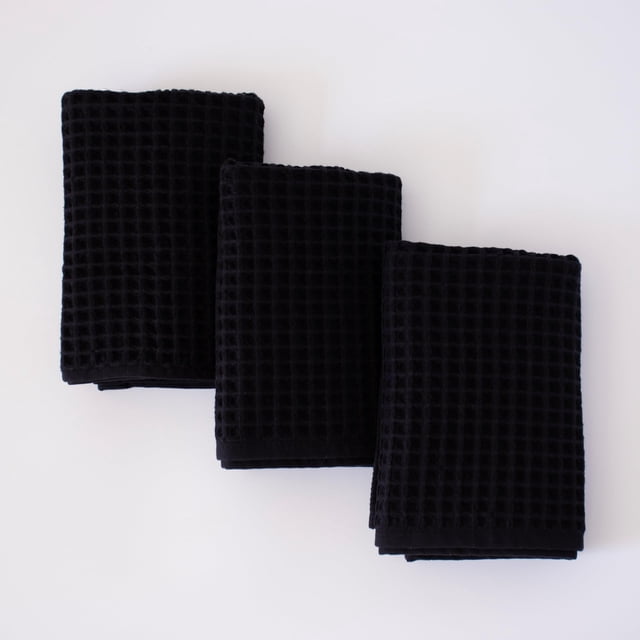 Juego de toallas PÜSKÜL Organic Waffle 100% algodón turco, 3 piezas, negro