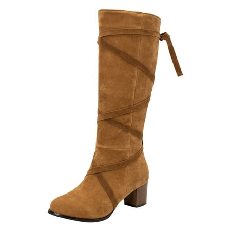 GHSOHS Cowboy Boots for Women Knee High Boots Platform Boots for Women Mid Calf Boots Retro Western Cowgirl Boots Round Toe Thick Heels Comfort Boots Fall Winter Casual Shoes Square Toe Boots Size 41