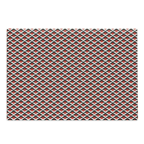 Geometric Cutting Board, Abstract Relief Pattern Vibrant Colored Checkered Mosaic Grid Print, Decorative Tempered Glass Cutting and Serving Board, Large Size, Vermilion Black White, by Ambesonne