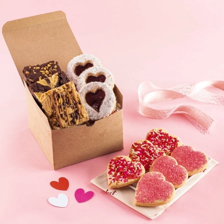 Dulcet Gift Baskets Valentine's Day Pink Iced Heart Cookies, Heart Shapes Treats Gift Box