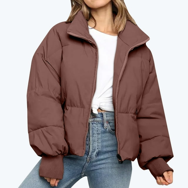 PVCS Women Solid Stand-up Collar Cardigan Down Jacket Outerwear Padded Coat