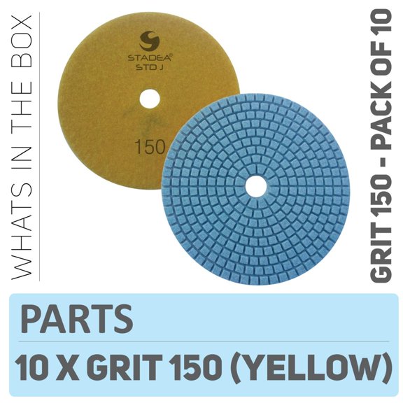 Stadea PPW254D Diamond Polishing Pads 5" For Concrete Terrazzo Marble Granite Countertop Floor Wet Polishing, Grit 150 - Pack of 10