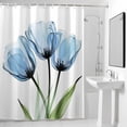 thumbnail image 4 of Abstract Blue Tulip Fabric Shower Curtain Flowers Leaf Plant Washable Shower Curtains for Bathroom, Waterproof Bath Curtain with Hooks Home Decor 36x72in, 4 of 8