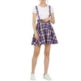 thumbnail image 3 of Allegra K Women's Tartan Plaid Button Decor Skater Mini Suspender Skirts, 3 of 7