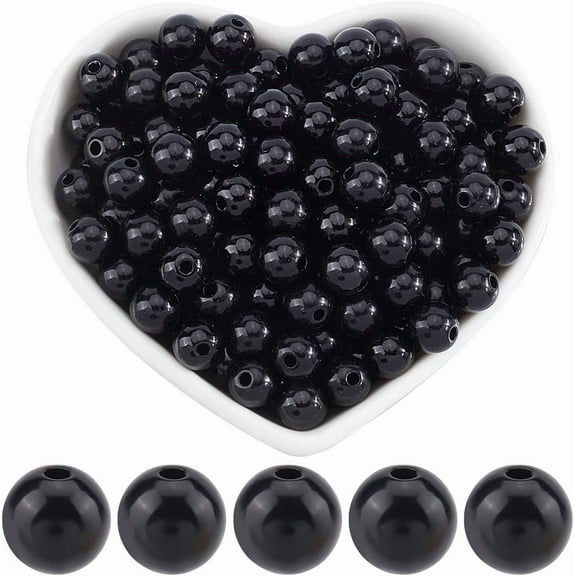 500Pcs 8mm Black Acrylic Beads Opaque Round Beads Ball Small Smooth Loose Bead Gumball Jewelry Spacer Beads for Jewelry Making Bracelets Necklaces Earrings Supplies DIY Crafting Beginners