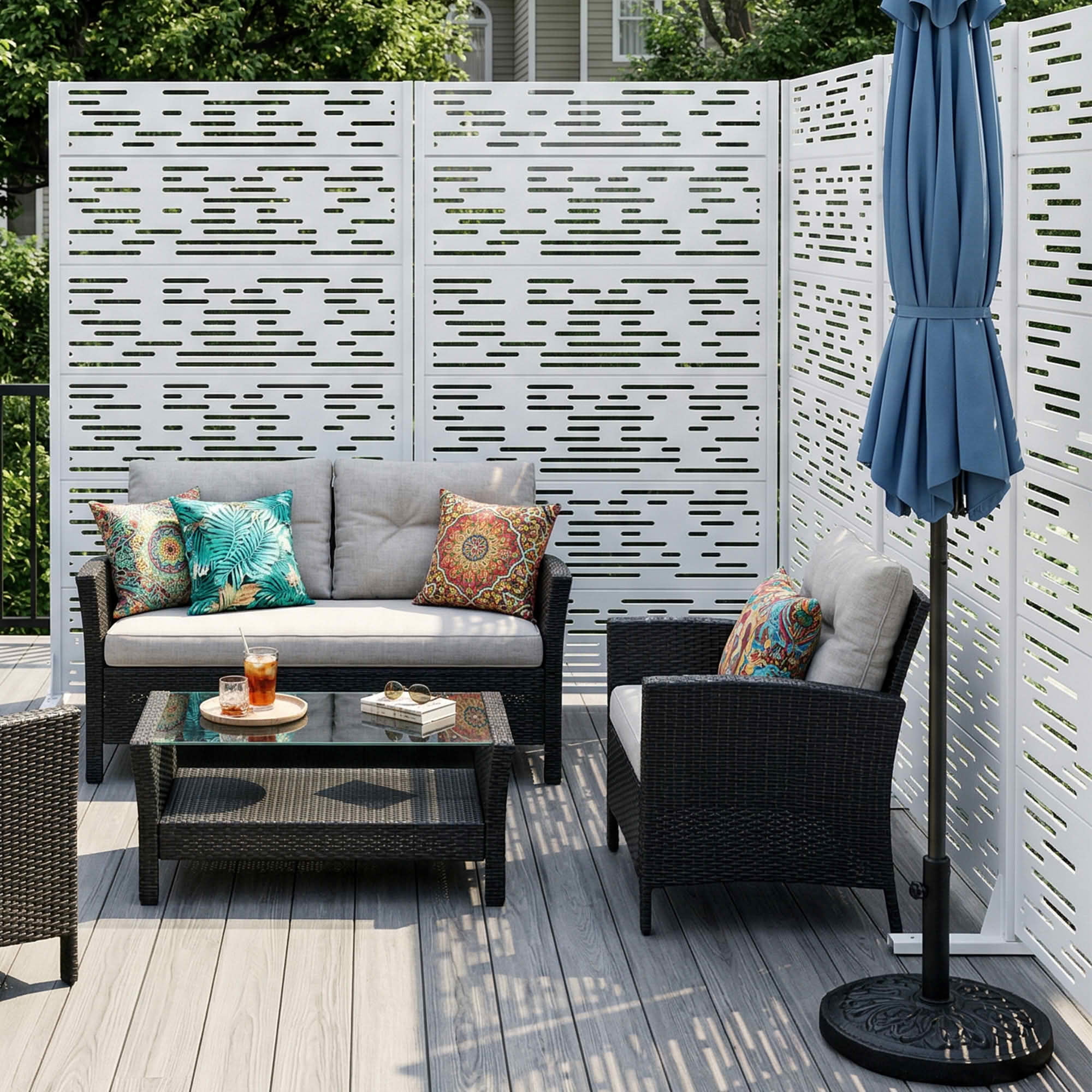 MAYEERTY 72x35 White Outdoor Natural Privacy Panel Screen, 6 Piece Set Natural Folding Divider for Backyard and Garden