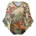 thumbnail image 5 of Tiger Jungle Birds Vibrant Scene Women's V-Neck Blouse With 3/4 Ruffled Bell Sleeves Casual Top Ladies Blouses, 5 of 7