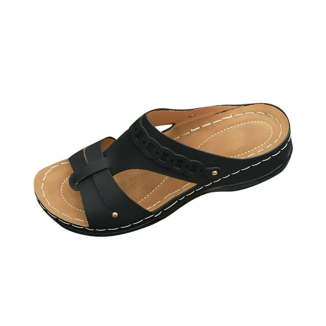 Wedge Sandals for Women Orthopedic Side Cutout Open Toe Comfortable Breathable Summer Slide Sandals Black