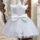 thumbnail image 2 of 2025 nuevo vestido coreano para niñas de 3 a 7 años, vestido de princesa de malla de perlas con mangas voladoras, vestido de actuación de Piano sin espalda con lazo para chico, 2 of 6
