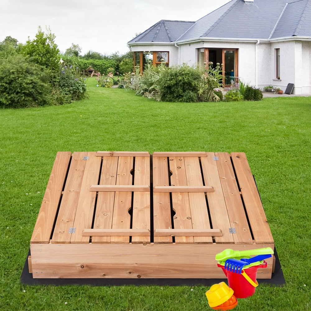 Kids Outdoor Foldable Retractable Sandbox with Bench Seat