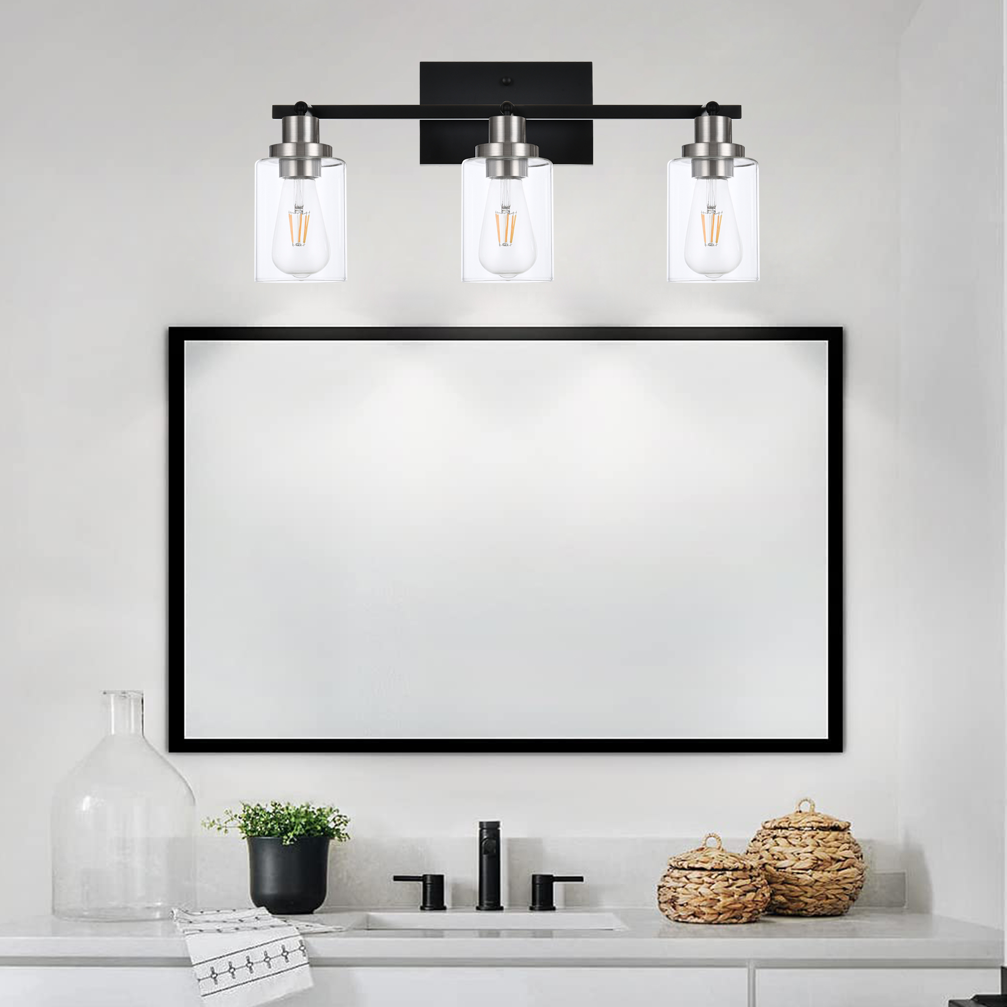 Melucee 3-Light Directional Ceiling Light Track Lighting Kit, Bathroom Vanity Light, Black and Brushed Nickel Kitchen Track Lighting Fixtures