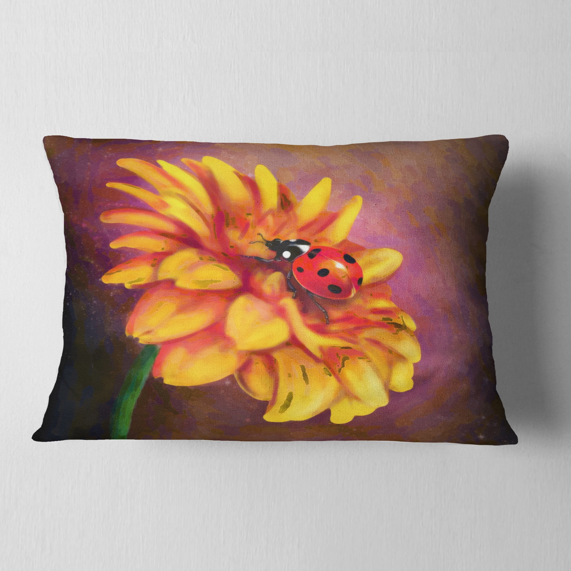 Designart Gerber and Ladybird Watercolor - Floral Throw Pillow - 12x20