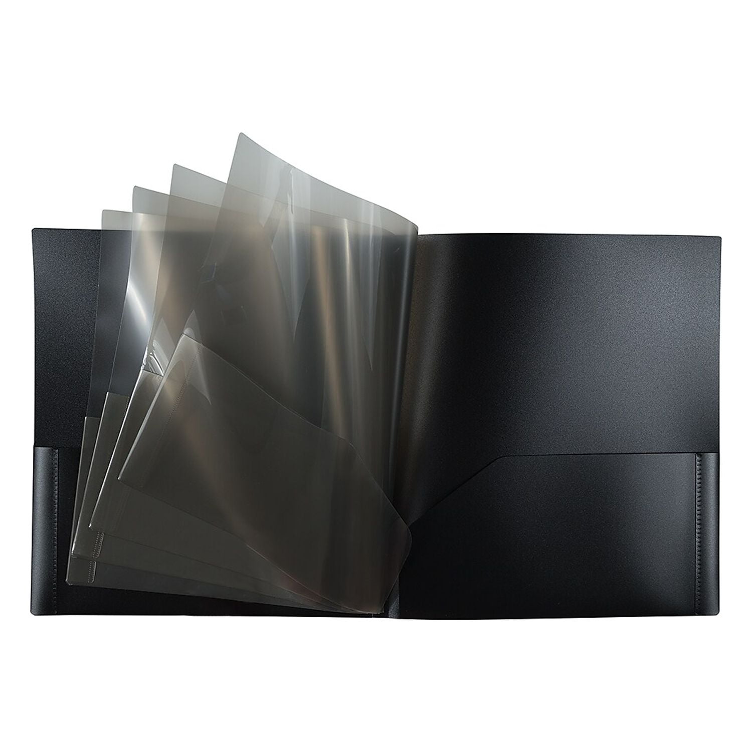 JAM Paper Heavy Duty Plastic Multi Pocket Folders, 10 Pocket Organizer, Black, 3/Pack