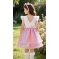 thumbnail image 4 of Toddler Girls Summer Double layered Tutu Dress Tulle Dresses Fluffy Sundress with Sequined Mesh & Bowknot Belt Party Princess Outfit for 5-6 Years Kids, Pink, 4 of 14