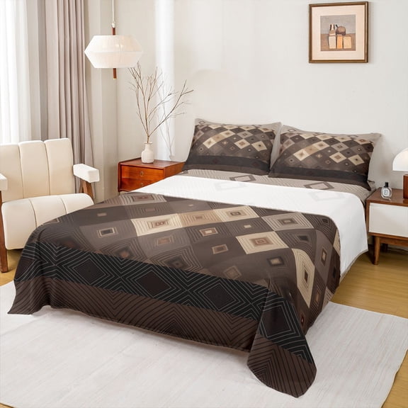 Homewish 3 Pieces Brown Vintage Sheet Set, Twin - Boho Aztec (Western)