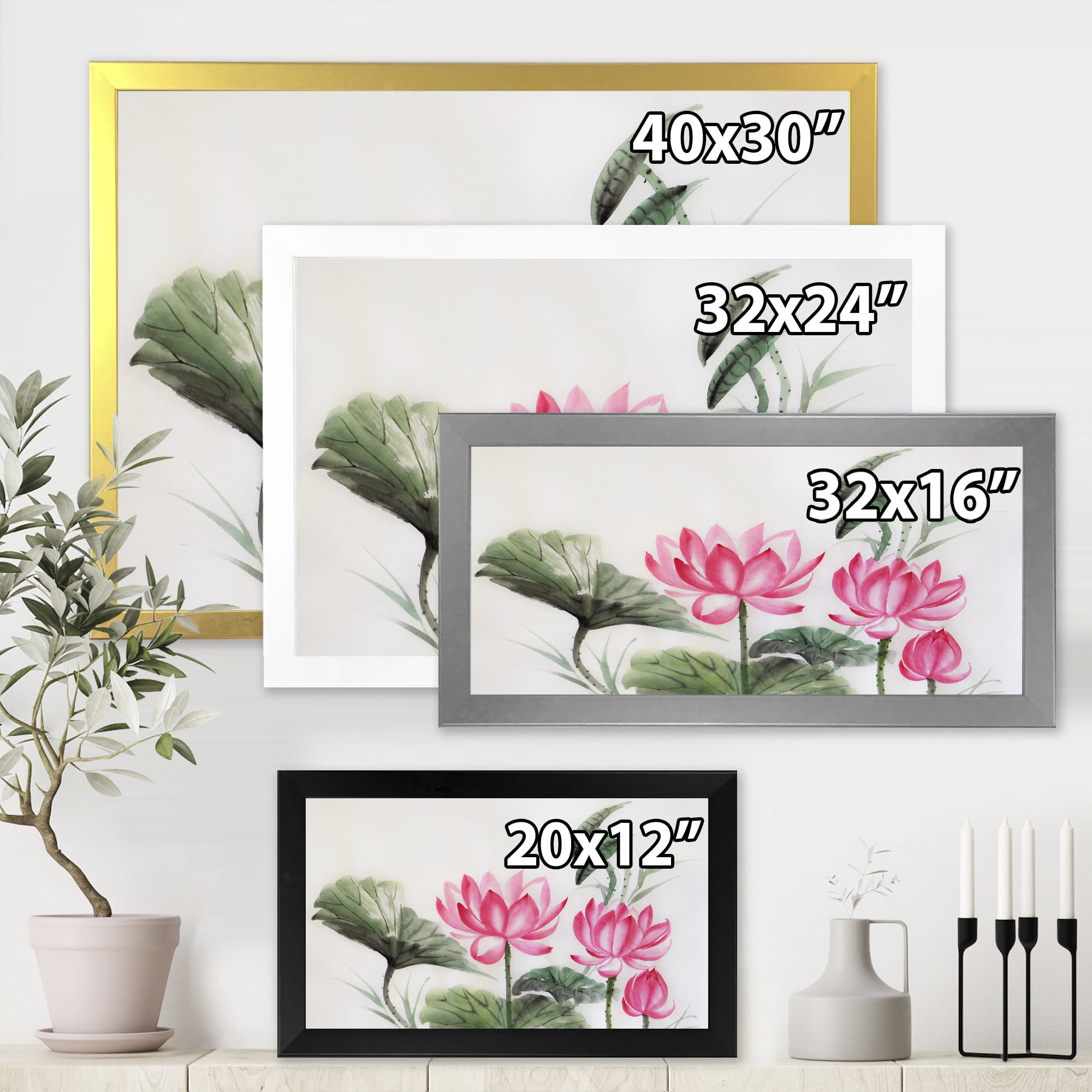 Designart 'Ancient Pink Lotuses In The Pond I' Traditional Framed Art Print