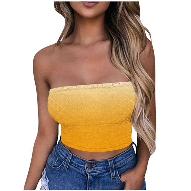 Tube Top for Women, Sleeveless Strapless Solid Color Polyester Top with Elastic Band, Regular Length, Black L