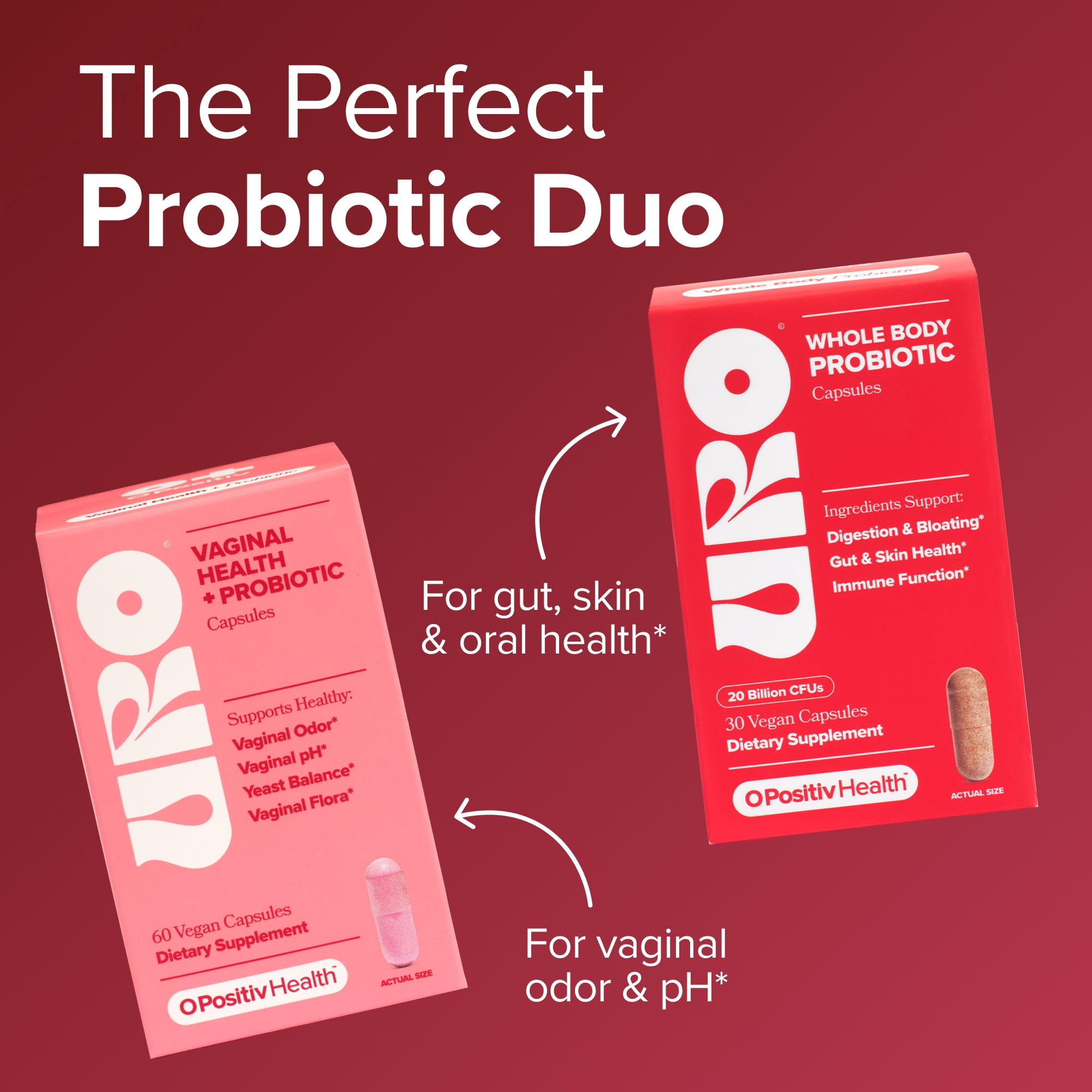 O Positiv URO Vaginal Health + Probiotic Capsules for Vaginal Flora, pH & Yeast Balance, 60 Count