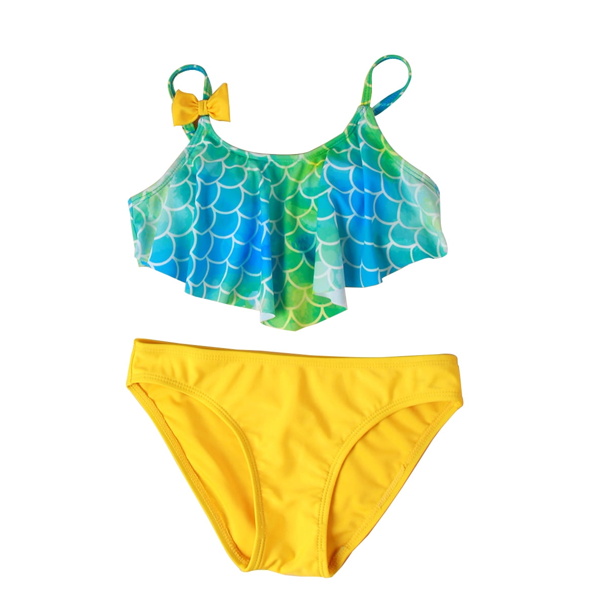 HAWEE Girls One Piece Mermaid Swimsuits One Shoulder Ruffle Floral/Fish