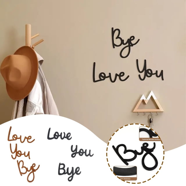 Fiudx Letrero de Madera "Adiós", Elegante Decoración de Pared, Duradero, Fácil de Instalar, Ideal para Dormitorio, Sala de Estar o Pasillo, Regalo Perfecto para Ocasiones Especiales, Juego de 3.