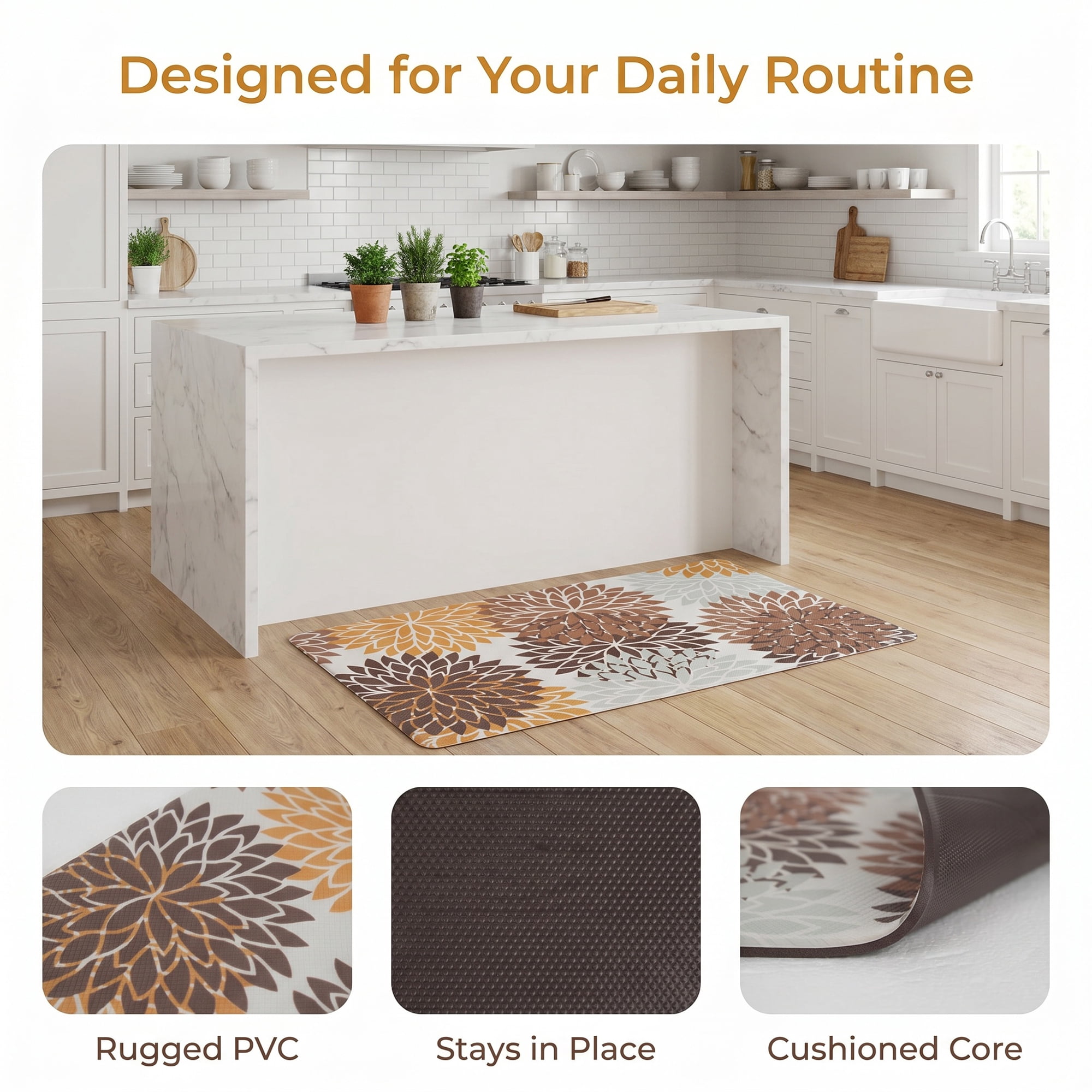 Unique Bargains Ergonomic Kitchen Mats Orange 30" x 17"