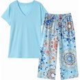thumbnail image 2 of WQD Womens Pajama Sets 2 Piece Lounge Sets Soft Loungewear Comfy Pj Sets V Neck Short Sleeve Top and Capri Pants Loose Sleepwear with Pockets, 2 of 7
