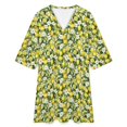 thumbnail image 4 of Lemon Branch With Leaves Flower Womens Dress With Pockets Summer V Neck 3/4 Sleeve Dress Plus Size Loose Dress, 4 of 7