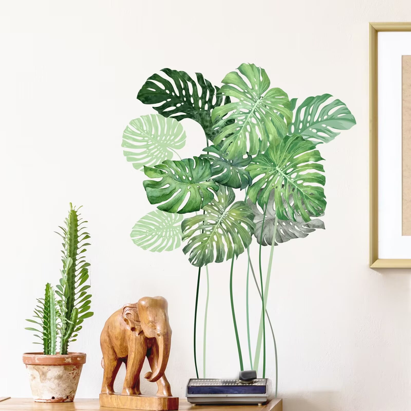 Tropical Wall Decals Palm Leaf Wall Stickers for Living Room, Green Leaves Wall Decals Palm Tree Wall Stickers,Green Plants Wall Decor Posters Vinyl Peel and Stick Art Murals for Bedroom Nursery Offi