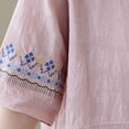 thumbnail image 5 of Womens Tops 2025 Plus Size Cotton and Linen Solid Color Button Half V-neck Shirt Short Sleeved V-neck Shirt, 5 of 6