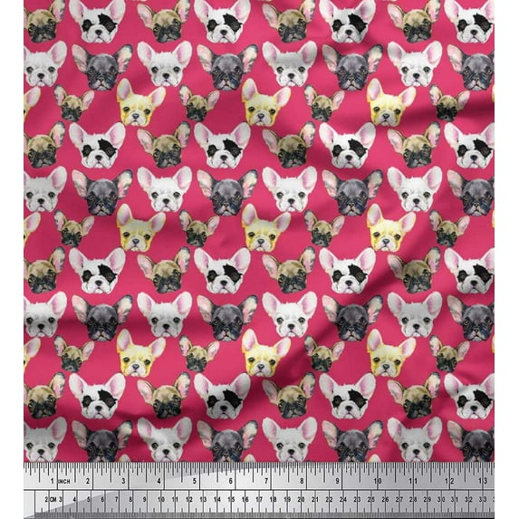 Soimoi polyester Crepe Fabric Puppy Face Dog Fabric Prints By Yard 42 Inch Wide