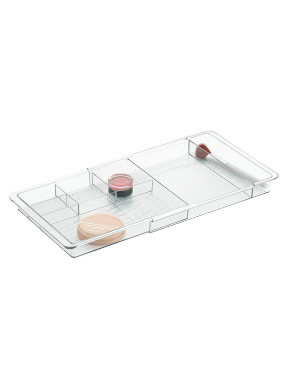 iDesign Clarity Expandable Divided Drawer and Shelf Organizer Tray, 7.8" x 11.5" x 1.25", Clear