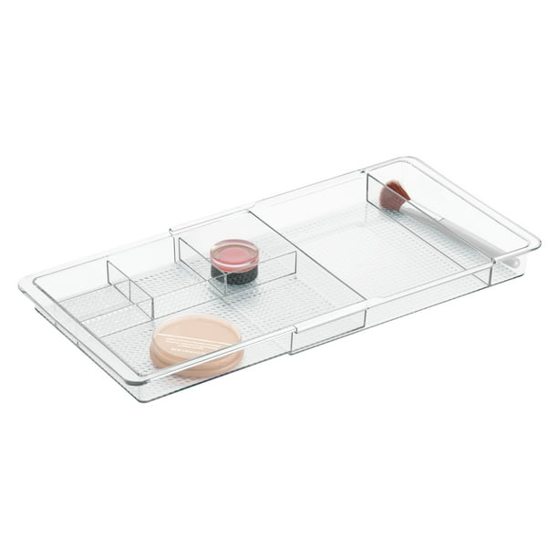 iDesign Clarity Expandable Divided Drawer and Shelf Organizer Tray, 7.8" x 11.5" x 1.25", Clear