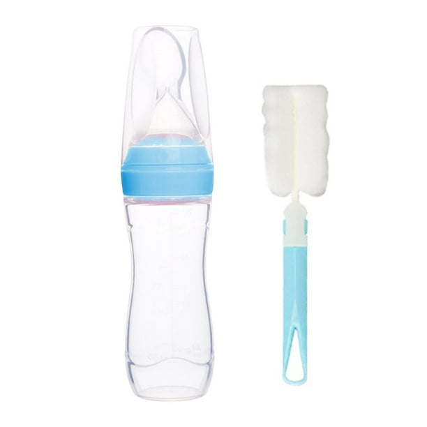 Botella de cuchara exprimible,Botella de cuchara exprimible con alimentador de alimentos para bebés de 120 ml,Cuchara de alimentación para bebés Botella de suplemento alimenticio,Botella Azul