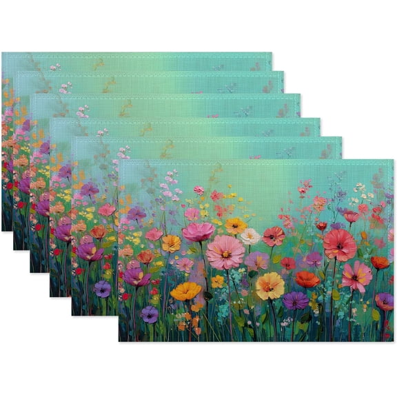 Colorful Flowers Placemats Set of 6,Floral Washable Kitchen Dining Linen Table Mats for Home Party Dinner Indoor Outdoor 12x18Inch
