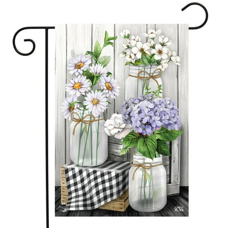 Briarwood Lane Checkered Mason Jars Spring Garden Flag