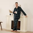 thumbnail image 3 of Vulcanodon Men's Plaid Pajama Set, Soft Long Sleeve Button-Down 2-piece Sleepwear with Lapel Collar & Pockets Cozy Lounge PJs(NAVY-GREEN PLAID, L), 3 of 4