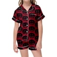 thumbnail image 4 of CAIVO Girls Halloween 2 Piece Pajama Sets Cute Pumpkin Bat Print Lapel Short Sleeve Button Down Shirt With Shorts Sleepwear For Kids Comfortable Casual Loungewear, 4 of 4