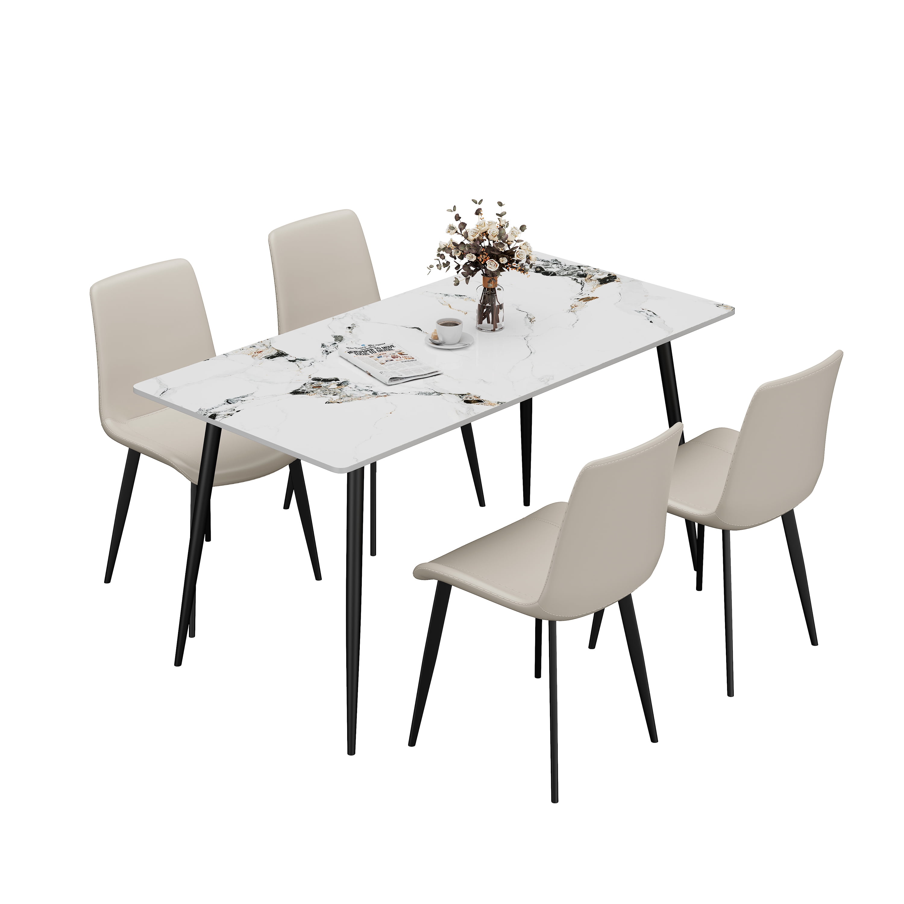 Alvantor Set of 2 Dining Chairs Upholstered Side Chairs with Padded Seats & Metal Legs for Kitchen Living Room Cream