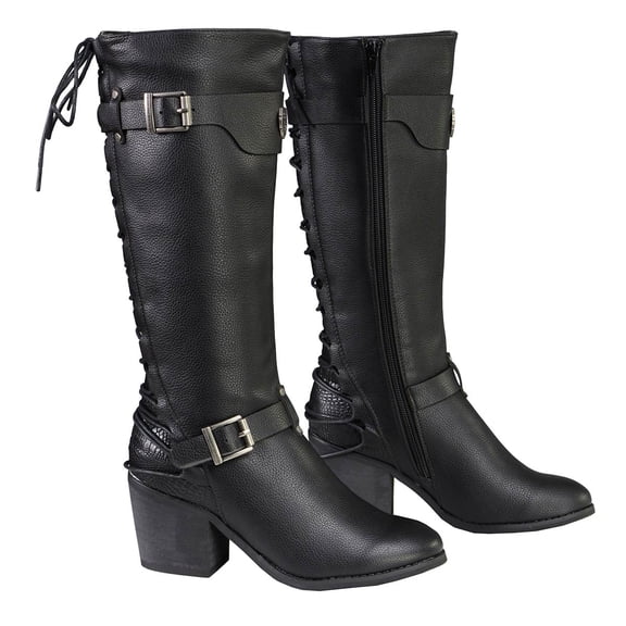 Milwaukee Leather MBL9427 Women's Black Tall Fashion Casual Boots with Back End Lacing 10