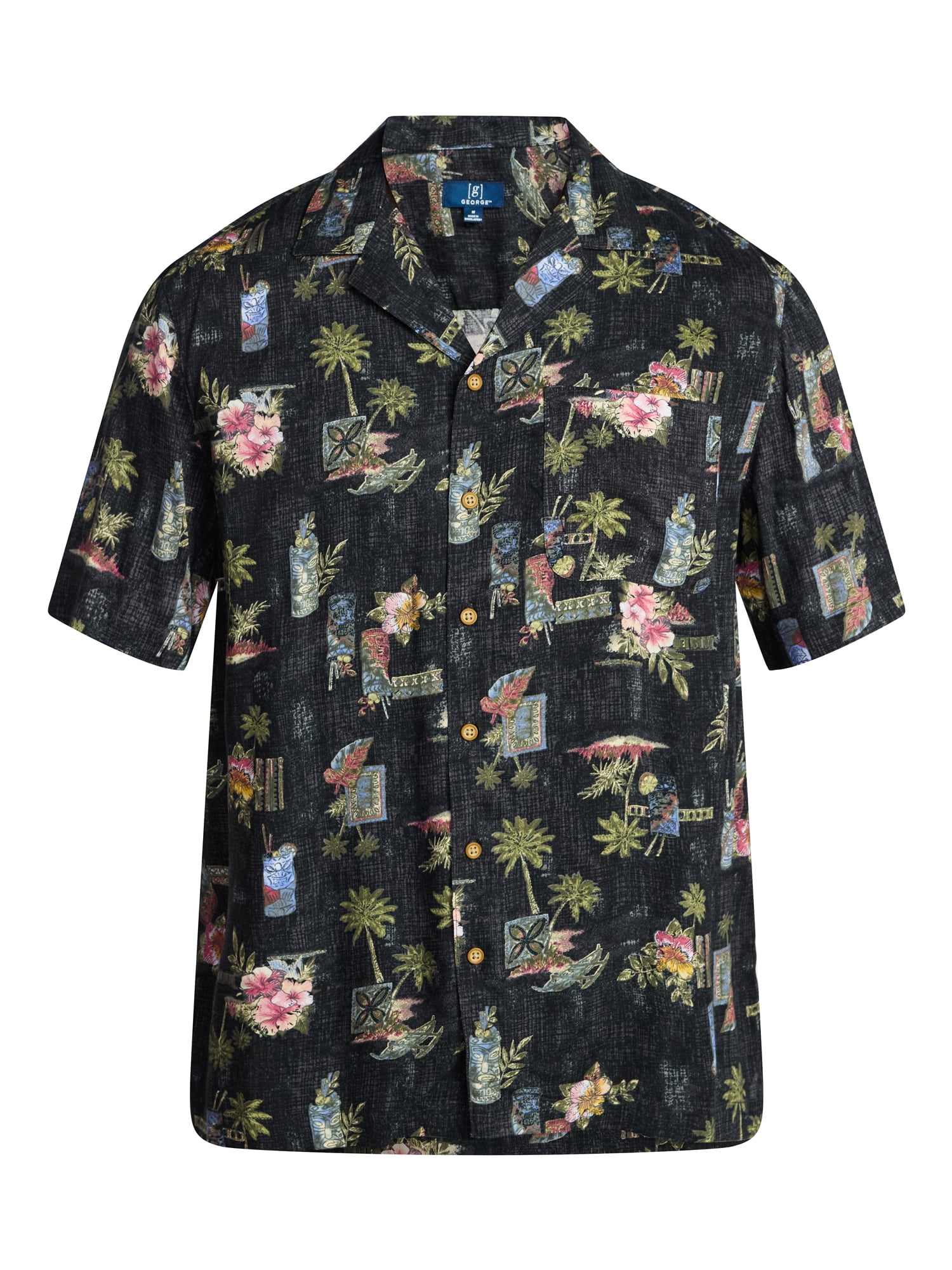 George Men's Relaxed Fit Printed Camp Shirt with Short Sleeves, Sizes S-3XLT