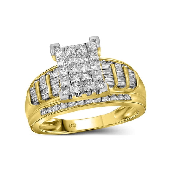 14kt Yellow Gold Princess Diamond Cluster Bridal Wedding Engagement Ring 2 Cttw